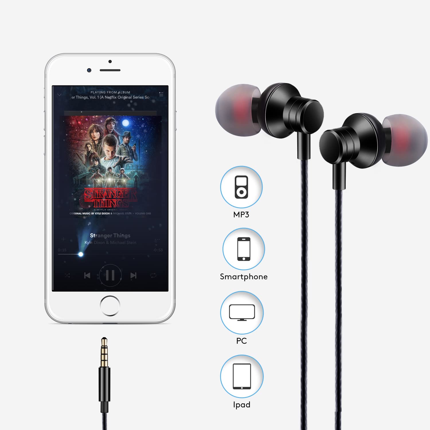 Empsun Empsun Wired Earbuds Headphones with Microphone Stereo Bass Noise Isolation Compatible with Smartphones Tablets iPod iPad MP3 Player Black - View 3 of 7