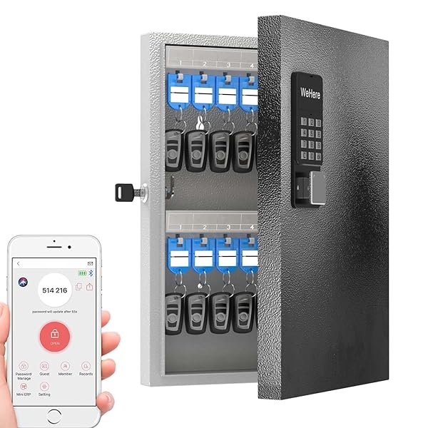 DiDiHere 32 Key Lock Box Wall Mount Smart Key Cabinet with Bluetooth Wi-Fi Remote Key Management for Valets Realtors Office Hotel