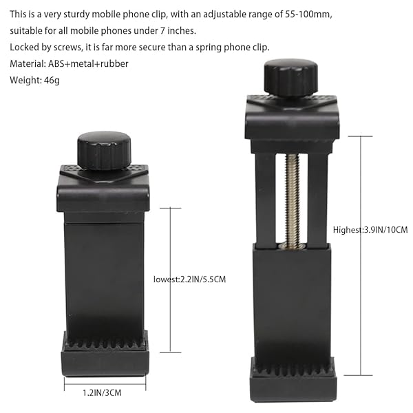 Taoke 360 Degree Rotating Adjustable Phone Clip and Camera Tripod Mount with 1/4 Inch Screw for Stable Photography - View 4 of 7