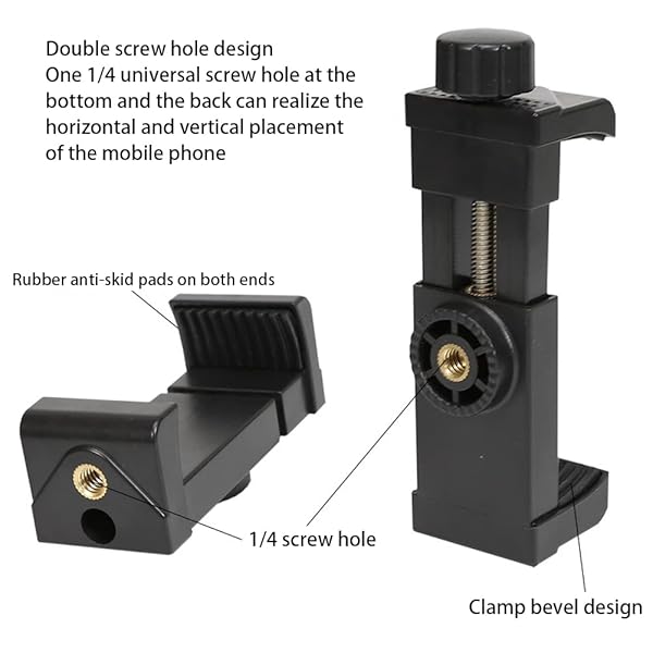 Taoke 360 Degree Rotating Adjustable Phone Clip and Camera Tripod Mount with 1/4 Inch Screw for Stable Photography - View 5 of 7