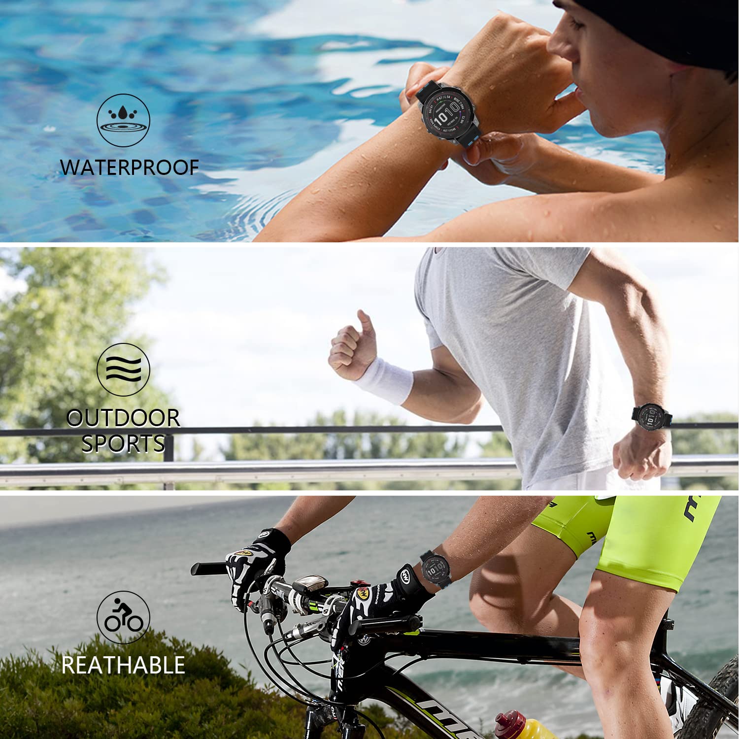 OVERSTEP OVERSTEP Garmin Fenix 7X Bands 26mm Quick Release Silicone Strap for Fenix 6X 5X 3 Smartwatch Army Green Black - View 7 of 9