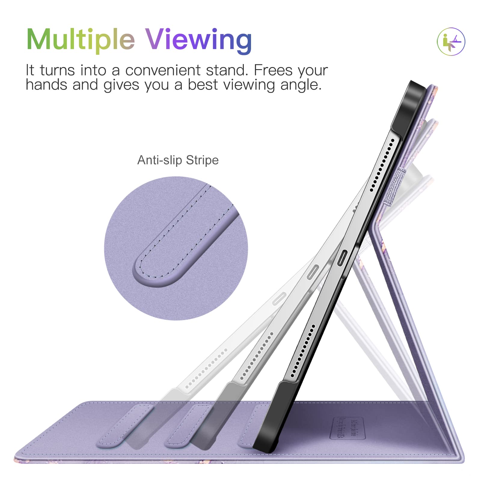 Fintie Lilac Marble Case for iPad Air 11 inch M3 M2 5th 4th Generation 10.9 Inch Multi Angle Viewing Protective Cover with Pencil Holder - View 4 of 9
