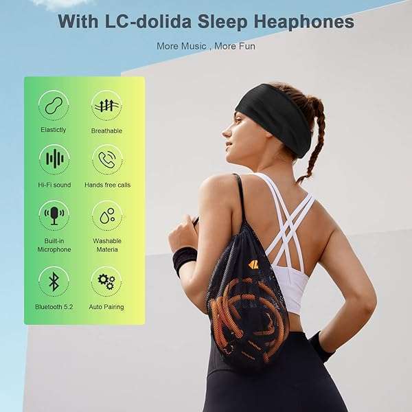 LC-dolida LC-dolida Bluetooth Sleep Headphones: Comfortable Wireless Headband for Side Sleepers - Perfect Gift for All Ages! - View 4 of 11