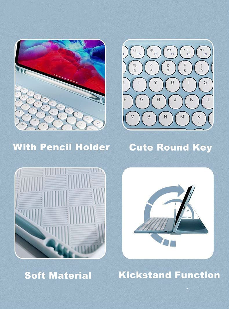 QIYIBOCASE Cute Round Keys Keyboard Case for iPad 10.2 9th Gen 8th Gen 7th Gen Pro 10.5 Air 3rd Gen Detachable Bluetooth Keyboard Case Blue - View 4 of 8