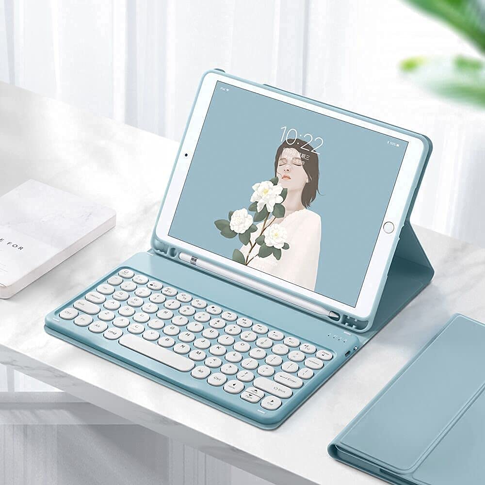 QIYIBOCASE Cute Round Keys Keyboard Case for iPad 10.2 9th Gen 8th Gen 7th Gen Pro 10.5 Air 3rd Gen Detachable Bluetooth Keyboard Case Blue - View 6 of 8
