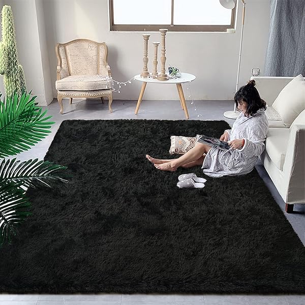 DweIke DweIke Fluffy Shaggy Area Rug Black Plush Soft Carpet for Living Room Bedroom Extra Large Non-Slip 6 ft X 9 ft Fuzzy Rug