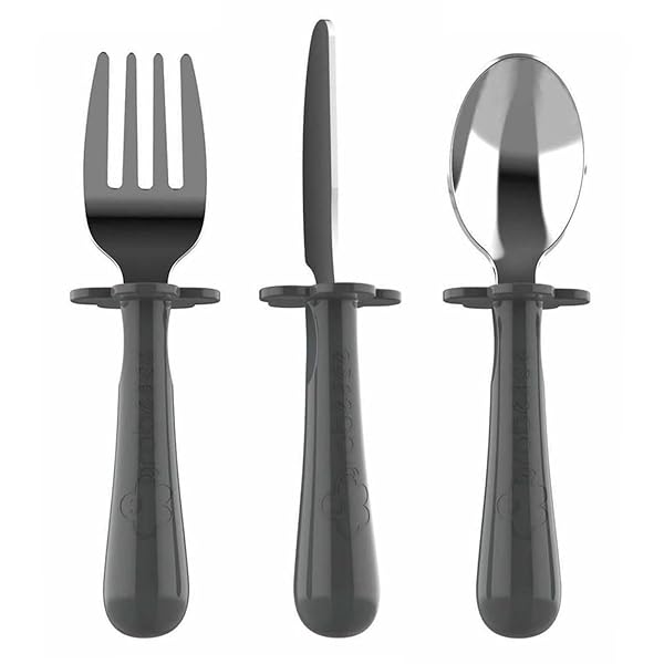 grabease Grabease Toddler Silverware Set: BPA-Free Forks, Spoons & Knives - Dishwasher Safe Feeding Utensils in Gray