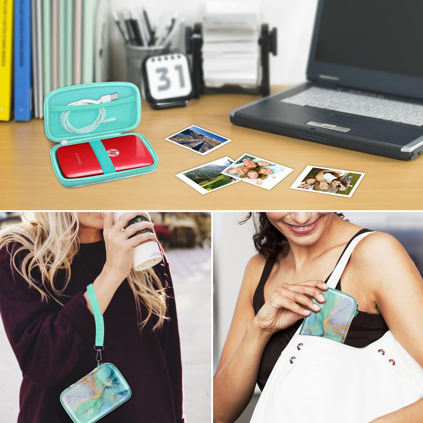 Fintie Shockproof Hard Shell Case for Fujifilm Instax Mini Link 3 HP Sprocket Select Canon Ivy CLIQ 2 Instant Camera Printer Emerald Marble - View 7 of 9