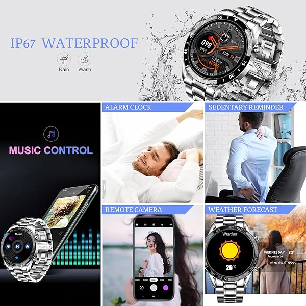 FILIEKEU FILIEKEU Men Smart Watch Bluetooth Calls Heart Rate Monitor Fitness Tracker 1.3 Inch Touch Screen IP67 Waterproof Stainless Steel - View 5 of 9