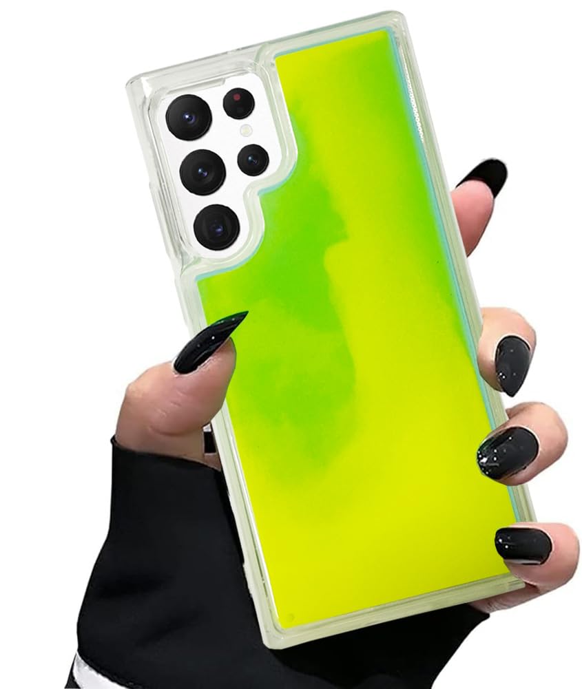 Yatchen Yatchen Liquid Fluorescent Case for Samsung Galaxy S22 Ultra Luxury Glow in the Dark Quicksand Clear Soft TPU Back Cover Rose