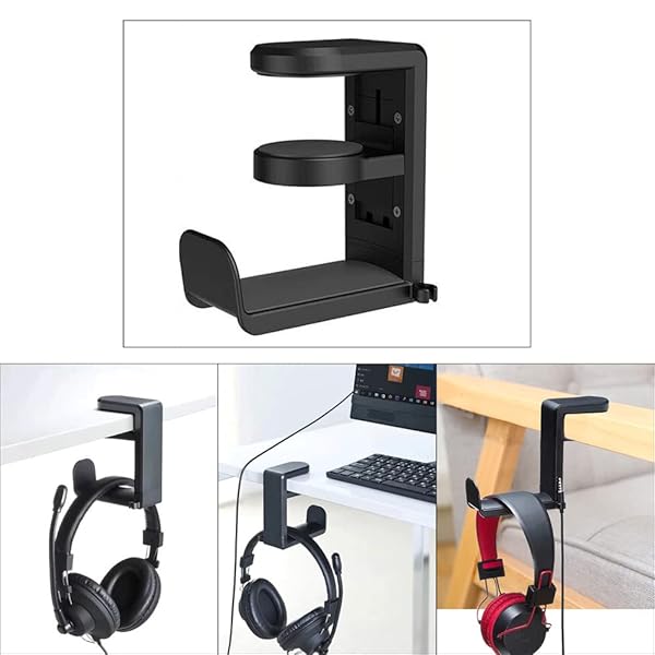 YTYKINOY YTYKINOY Black 360 Degree Rotation Adjustable Headphone Stand Headset Hanger PC Gaming Headset Headphone Hook Holder Hanger Mount - View 7 of 8