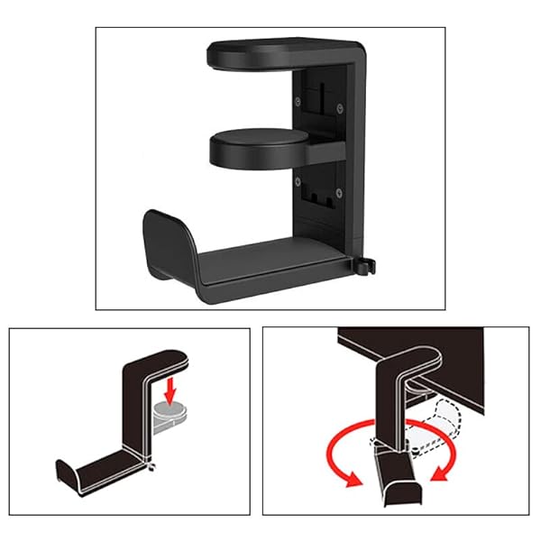 YTYKINOY YTYKINOY Black 360 Degree Rotation Adjustable Headphone Stand Headset Hanger PC Gaming Headset Headphone Hook Holder Hanger Mount - View 8 of 8