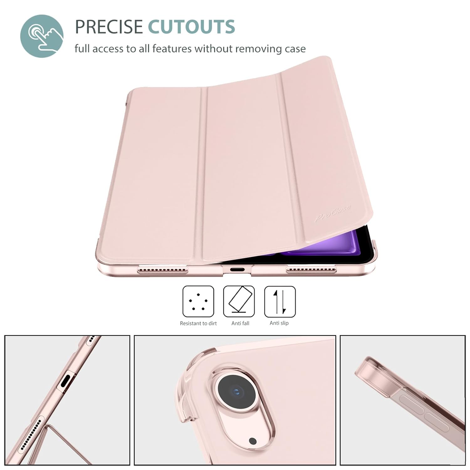 ProCase ProCase Smart Case for iPad Air 11 inch M3 M2 2025 2024 10.9 inch Air 5th 4th 2022 2020 Protective Cover Pink - View 6 of 9
