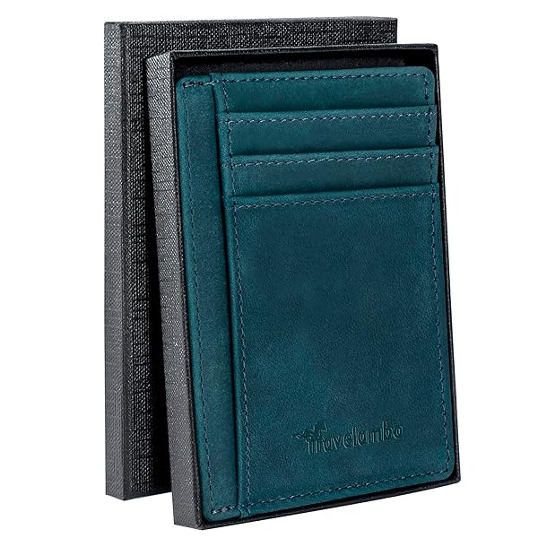 Travelambo Travelambo Slim Wallet Minimalist Leather RFID Blocking Medium Size for Front Pocket Use