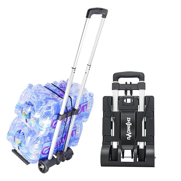ZHJINGYU Folding Hand Truck: Lightweight Aluminum Trolley & Collapsible 2-Wheel Dolly for Easy Shopping & Transport