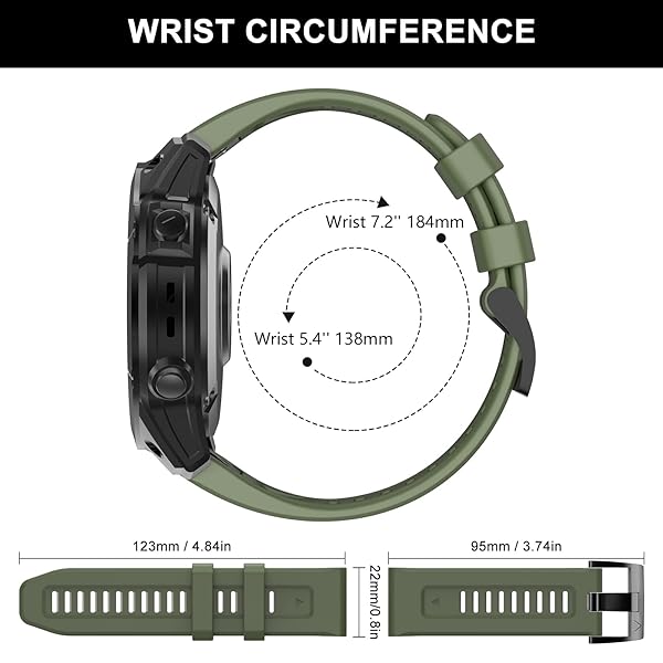 OVERSTEP OVERSTEP Fenix 7 Watch Band Soft Silicone 22mm Strap for Garmin Fenix 5 5 Plus 6 6 Pro Military Green - View 8 of 9