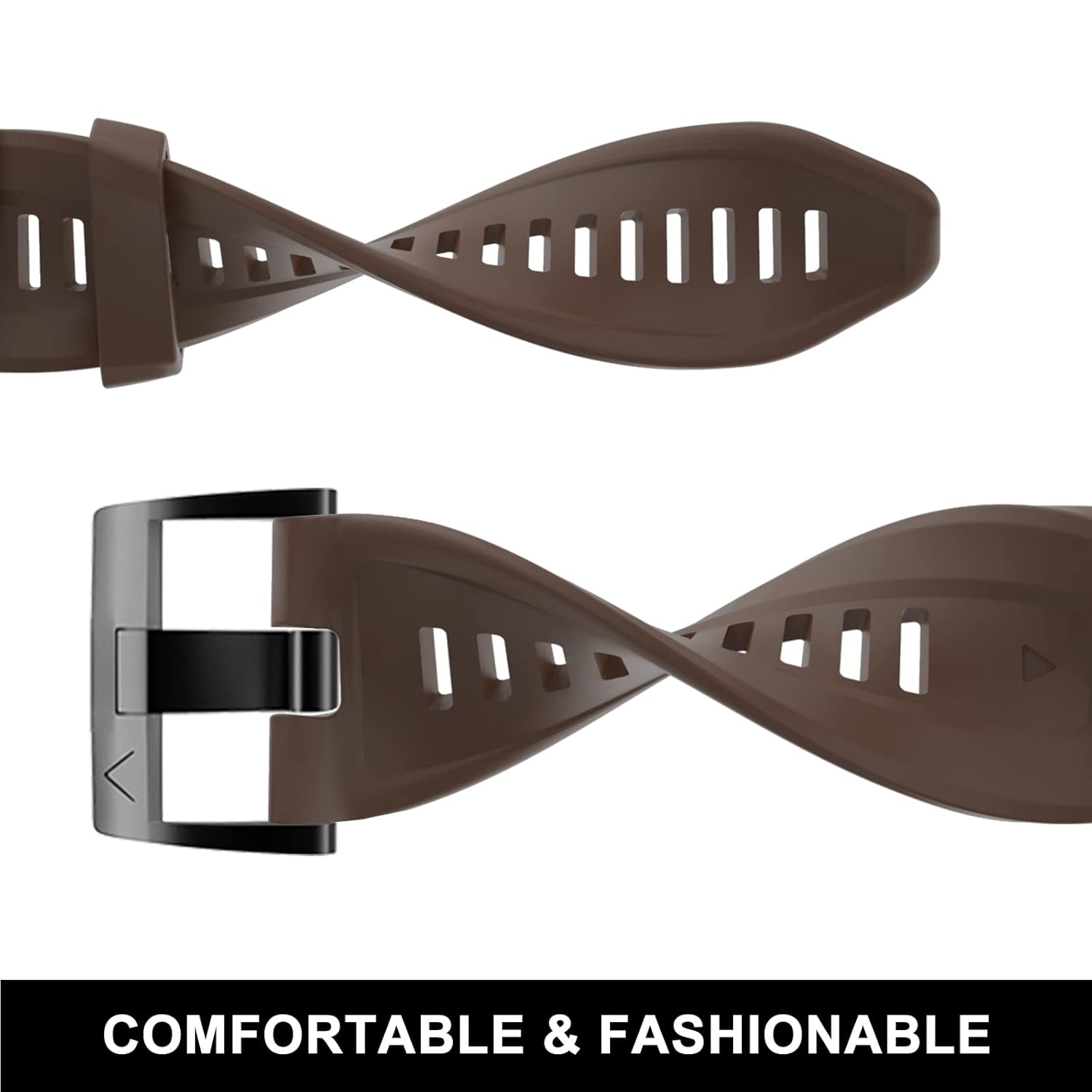 OVERSTEP OVERSTEP Fenix 7X Band Soft Silicone 26mm Strap for Garmin Fenix 5X 5X Plus 6X 6X Pro Smartwatch Brown - View 4 of 7