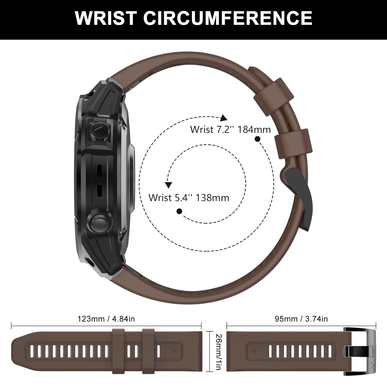 OVERSTEP OVERSTEP Fenix 7X Band Soft Silicone 26mm Strap for Garmin Fenix 5X 5X Plus 6X 6X Pro Smartwatch Brown - View 6 of 7