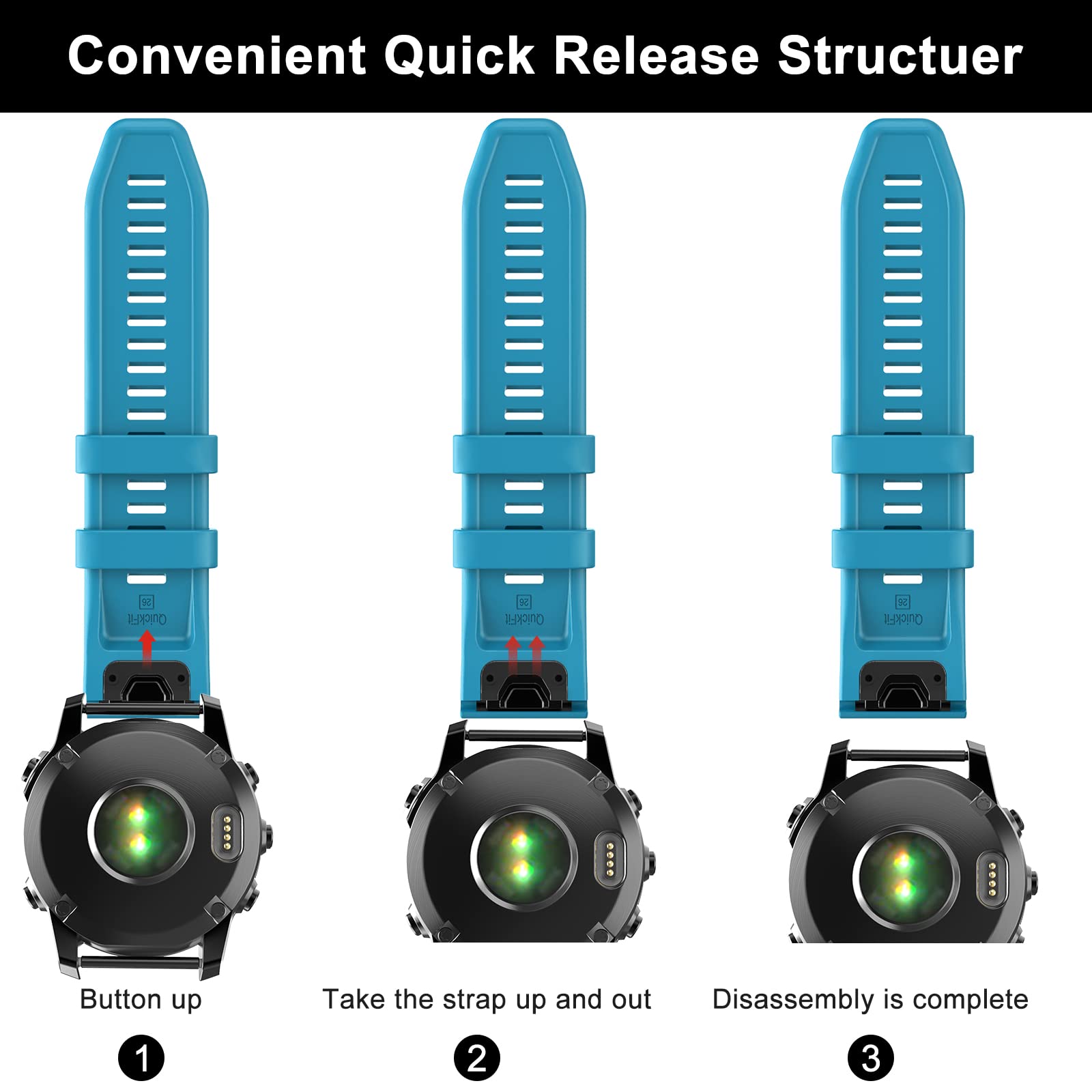 OVERSTEP OVERSTEP Fenix 7X Band Soft Silicone 26mm Strap for Garmin Fenix 5X 5X Plus 6X 6X Pro Smartwatch Sky Blue - View 5 of 7