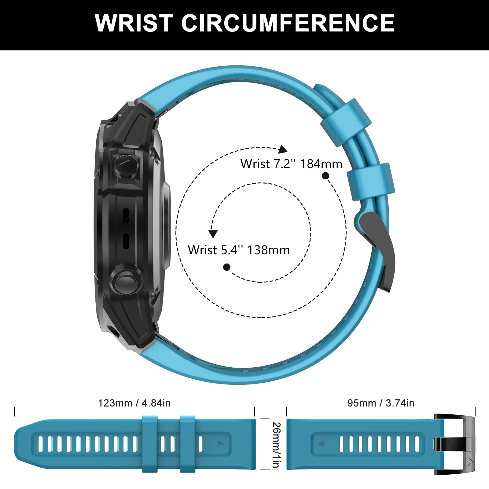 OVERSTEP OVERSTEP Fenix 7X Band Soft Silicone 26mm Strap for Garmin Fenix 5X 5X Plus 6X 6X Pro Smartwatch Sky Blue - View 6 of 7