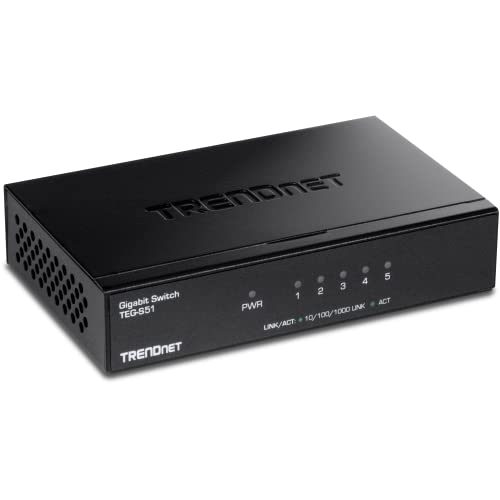 TRENDnet 5-Port Gigabit Desktop Switch TEG-S51: Fast Ethernet Splitter with 10Gbps Capacity & Fanless Metal Design