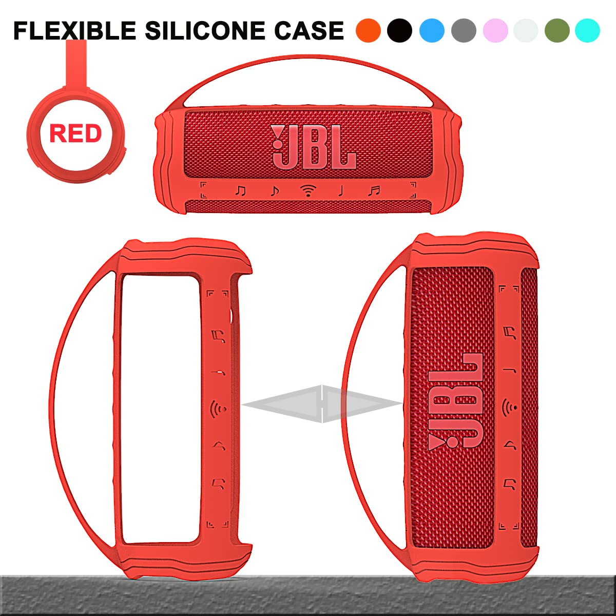 JCHPINE Silicone Cover Case for JBL Flip 6 Portable Bluetooth Speaker Protective Carrying Holder Red Case - View 3 of 6