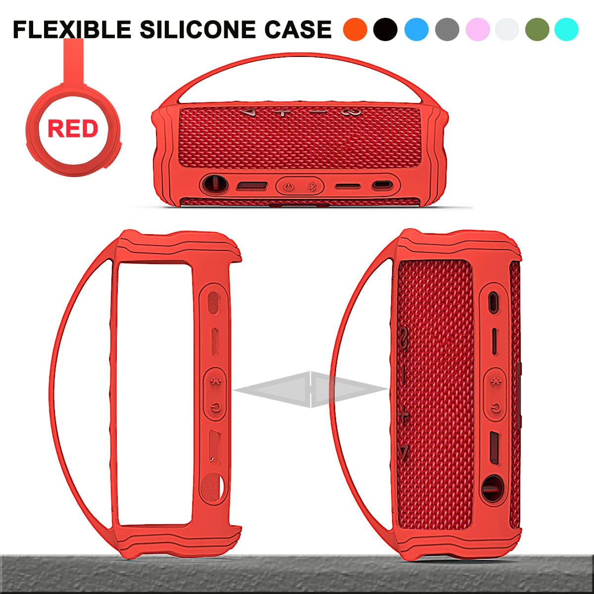 JCHPINE Silicone Cover Case for JBL Flip 6 Portable Bluetooth Speaker Protective Carrying Holder Red Case - View 4 of 6
