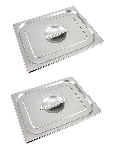 QWORK QWORK 2-Pack Stainless Steel Pan Lid with Handle for 1/2 Size Steam Table Pans - Durable & Versatile Cover