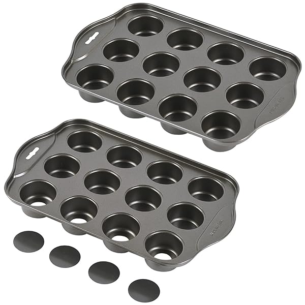 Kazozobi Kazozobi Mini Muffin Cheesecake Pan Set 2 Pack Nonstick 12 Cavity Removable Bottom for Easy Baking