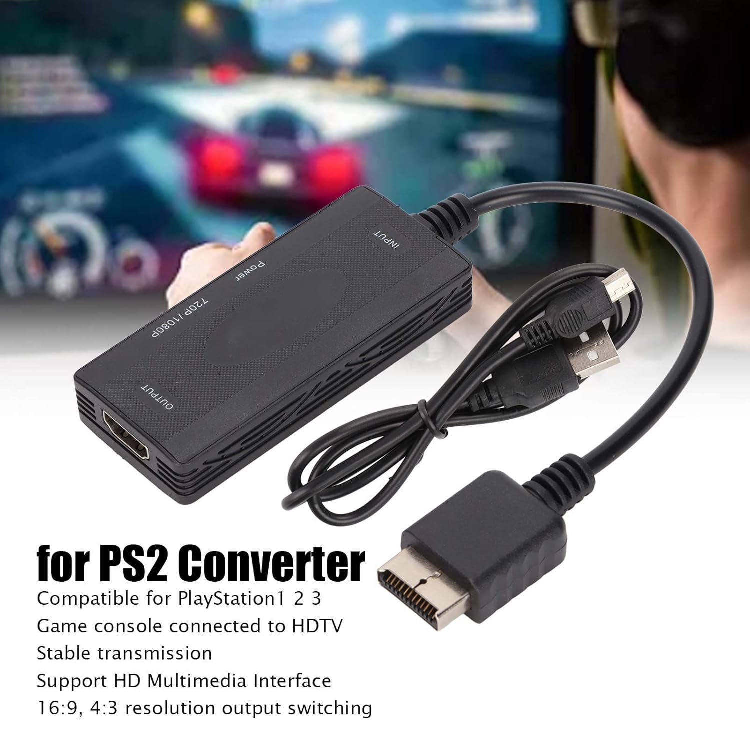 Zunate PS2 to HDMI Converter Adapter for HDTV Monitor with 16:9 and 4:3 Output Switch