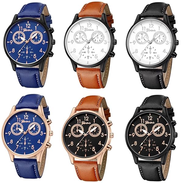 CdyBox CdyBox Men Fashion PU Leather Quartz Wrist Watches Casual Business 6 Pack Wholesale
