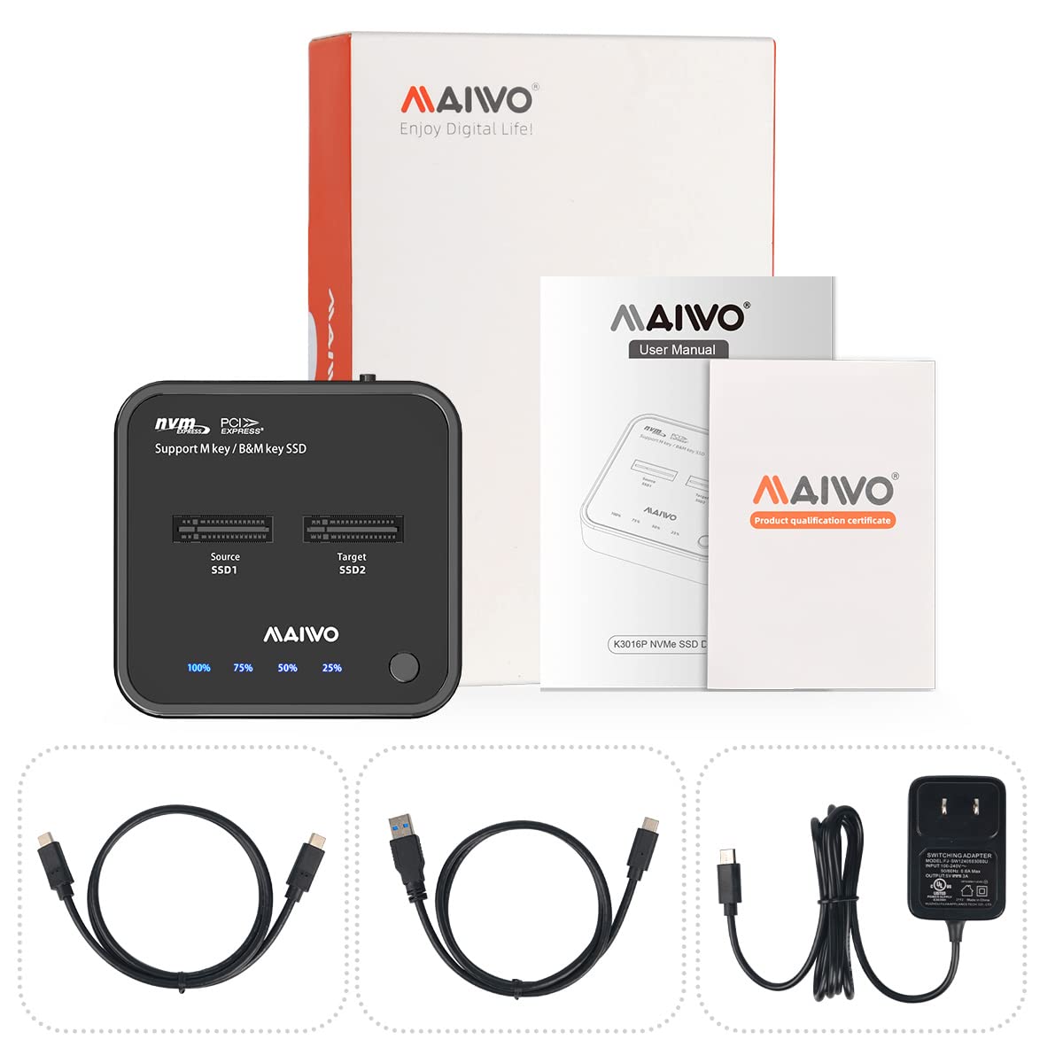 MAIWO MAIWO Dual Bay PCIe NVMe M.2 SSD Duplicator Docking Station 10Gbps USB 3.1 Gen2 Cloner Adapter 8TB Capacity Fits Multiple Sizes - View 6 of 9