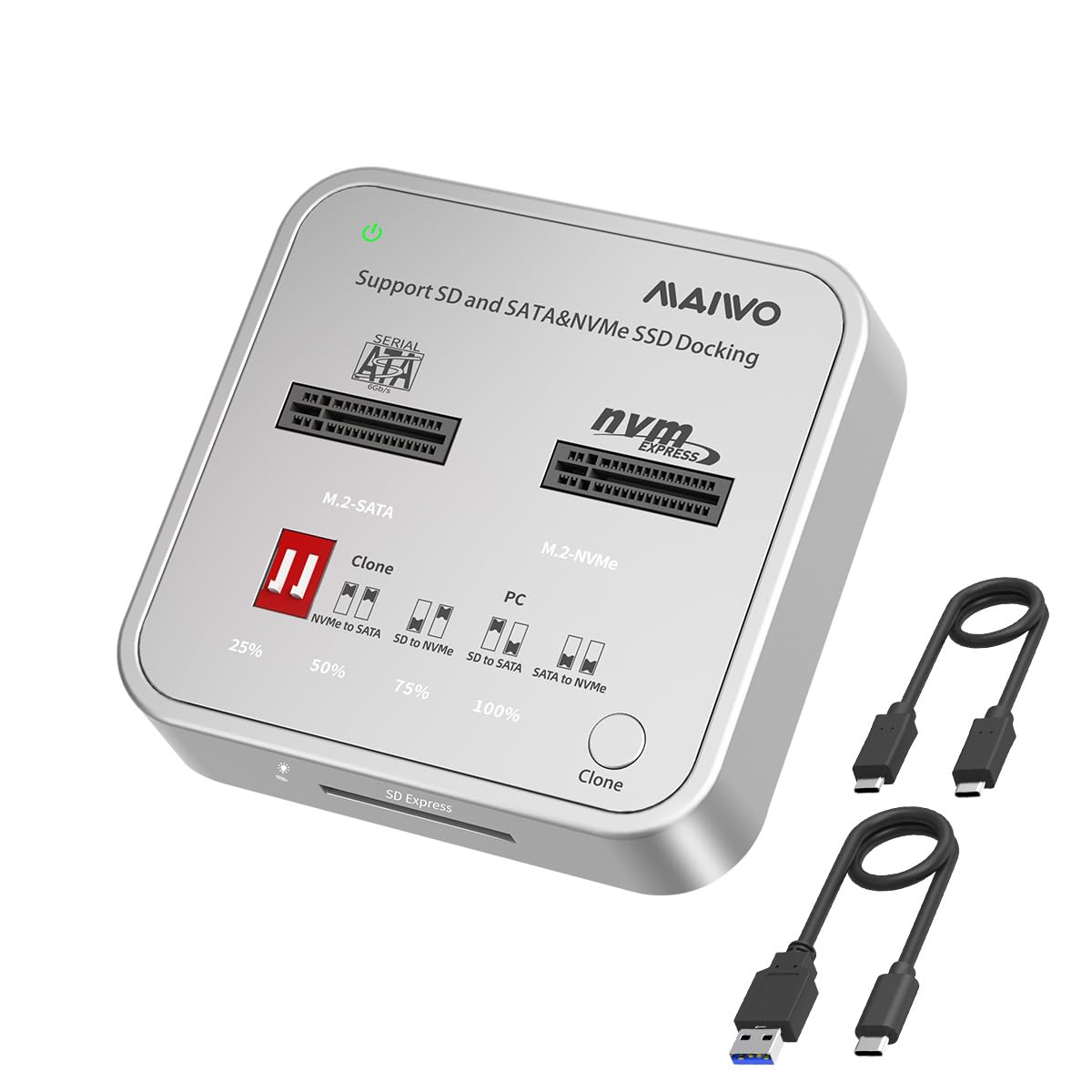 MAIWO MAIWO Dual Bay PCIe NVMe M.2 SSD Duplicator Docking Station 10Gbps USB 3.1 Gen2 Cloner Adapter 8TB Capacity Fits Multiple Sizes - View 8 of 9