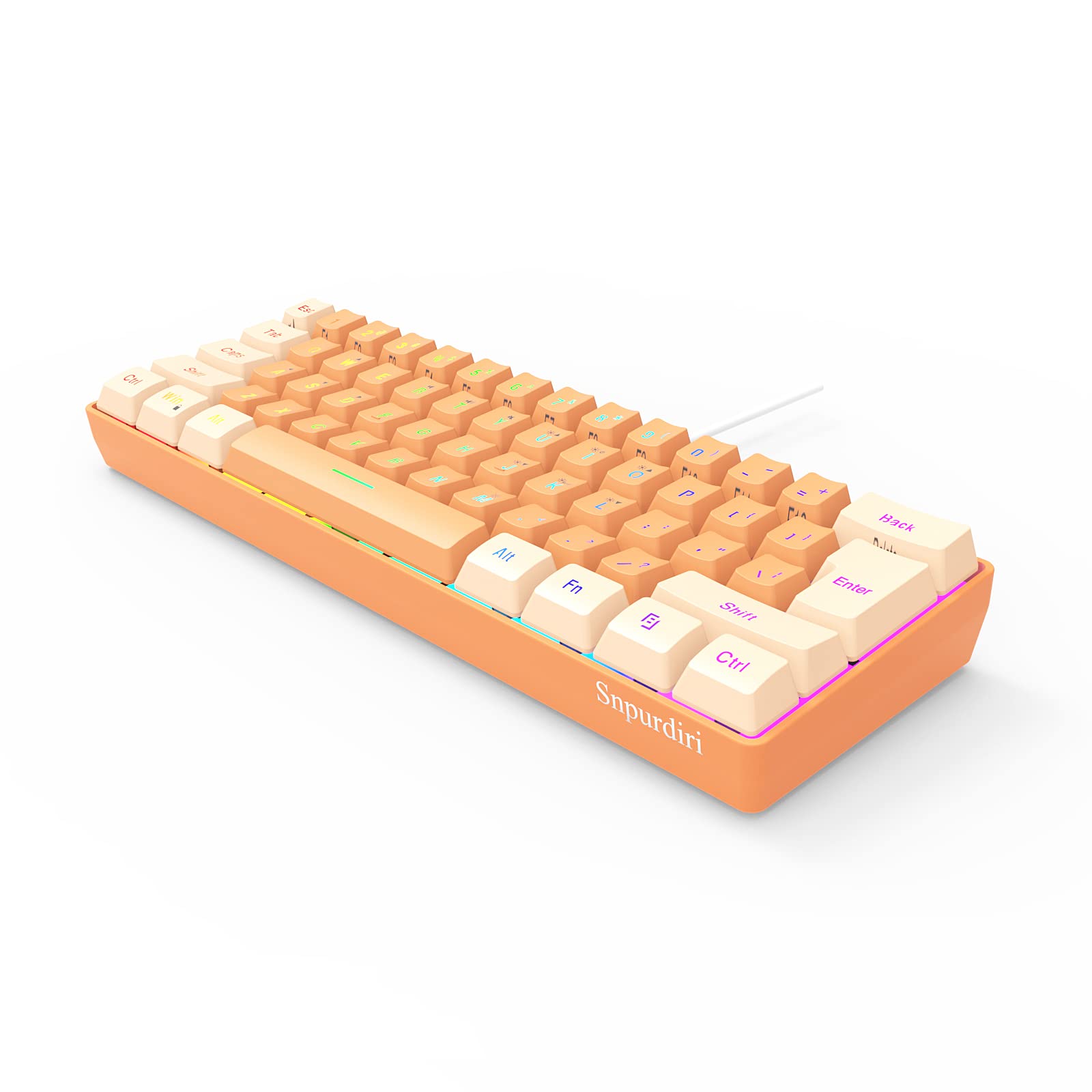 Snpurdiri Snpurdiri 60% Wired Gaming Keyboard RGB Backlit Ultra Compact Mini 61 Keys Waterproof for PC Mac Gamer Typist Travel Cream Orange - View 2 of 9