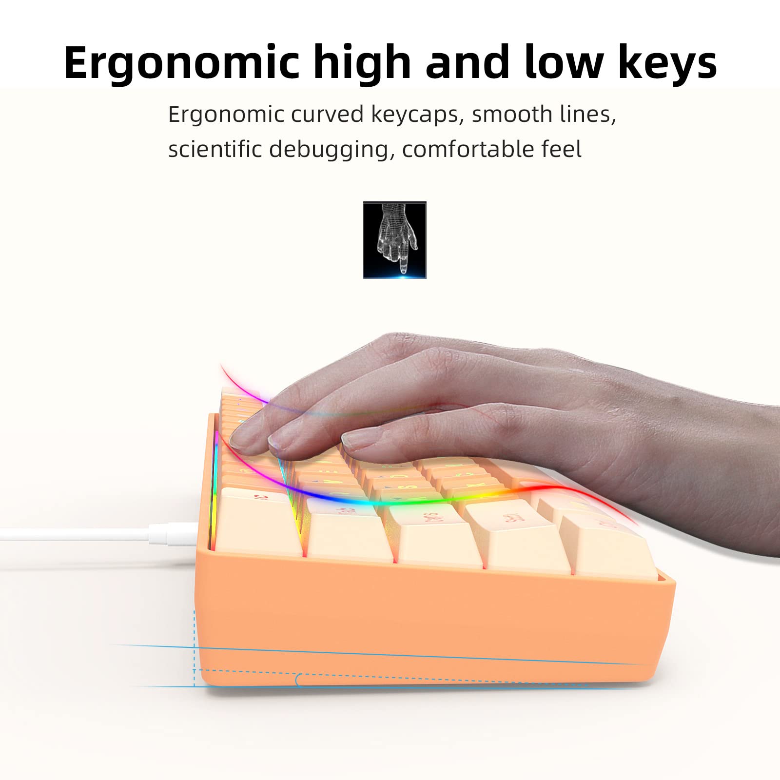 Snpurdiri Snpurdiri 60% Wired Gaming Keyboard RGB Backlit Ultra Compact Mini 61 Keys Waterproof for PC Mac Gamer Typist Travel Cream Orange - View 5 of 9