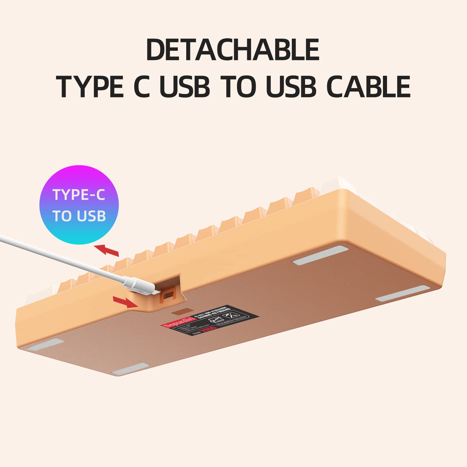 Snpurdiri Snpurdiri 60% Wired Gaming Keyboard RGB Backlit Ultra Compact Mini 61 Keys Waterproof for PC Mac Gamer Typist Travel Cream Orange - View 6 of 9