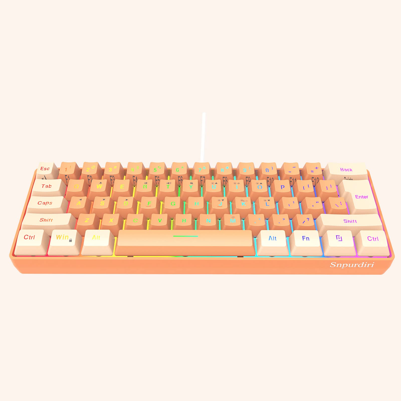 Snpurdiri Snpurdiri 60% Wired Gaming Keyboard RGB Backlit Ultra Compact Mini 61 Keys Waterproof for PC Mac Gamer Typist Travel Cream Orange