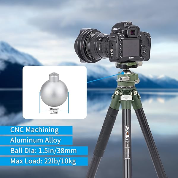 AVELLA Avella V1 DSLR Camera Tripod Ball Head 38MM, 360 Degree Swivel,U-Shaped Groove Design, for Canon Nikon Sony Olympus Panasonic DSLR Camera-Green - View 3 of 10