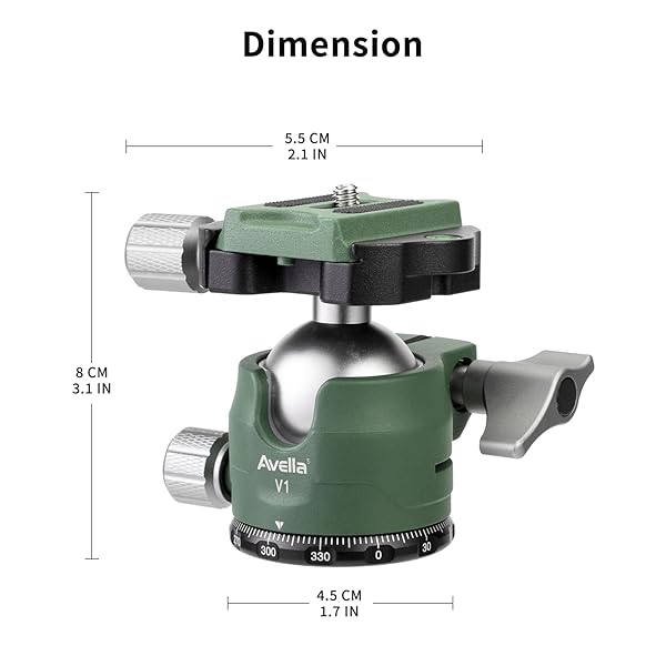 AVELLA Avella V1 DSLR Camera Tripod Ball Head 38MM, 360 Degree Swivel,U-Shaped Groove Design, for Canon Nikon Sony Olympus Panasonic DSLR Camera-Green - View 10 of 10