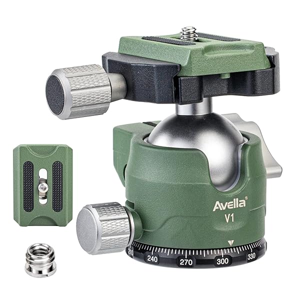 AVELLA Avella V1 DSLR Camera Tripod Ball Head 38MM, 360 Degree Swivel,U-Shaped Groove Design, for Canon Nikon Sony Olympus Panasonic DSLR Camera-Green