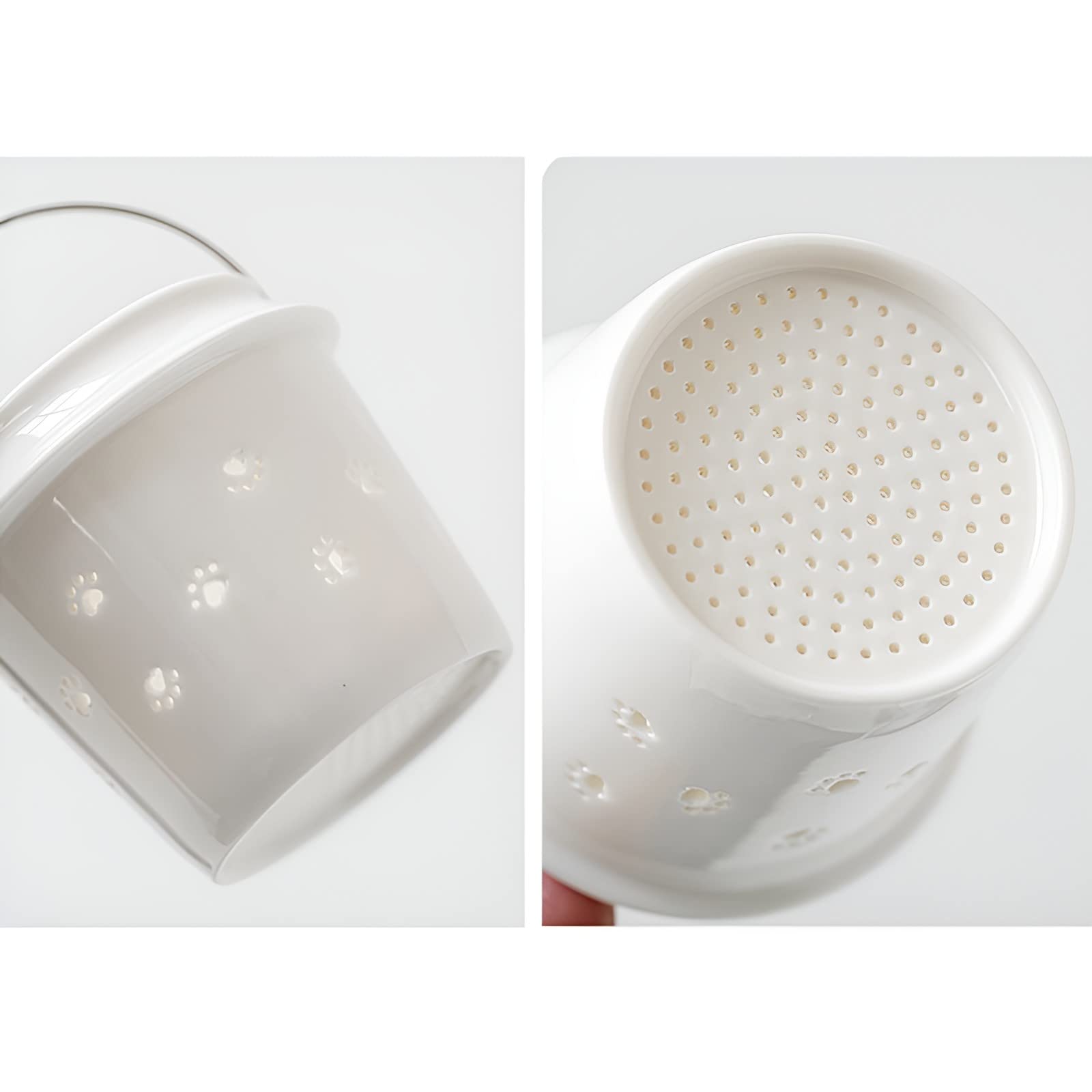 DUANMUL DUANMUL Cute Ceramic Cat Mug with Infuser and Lid for Loose Leaf Tea Coffee Christmas Gift Handmade Porcelain Teacup White - View 5 of 7