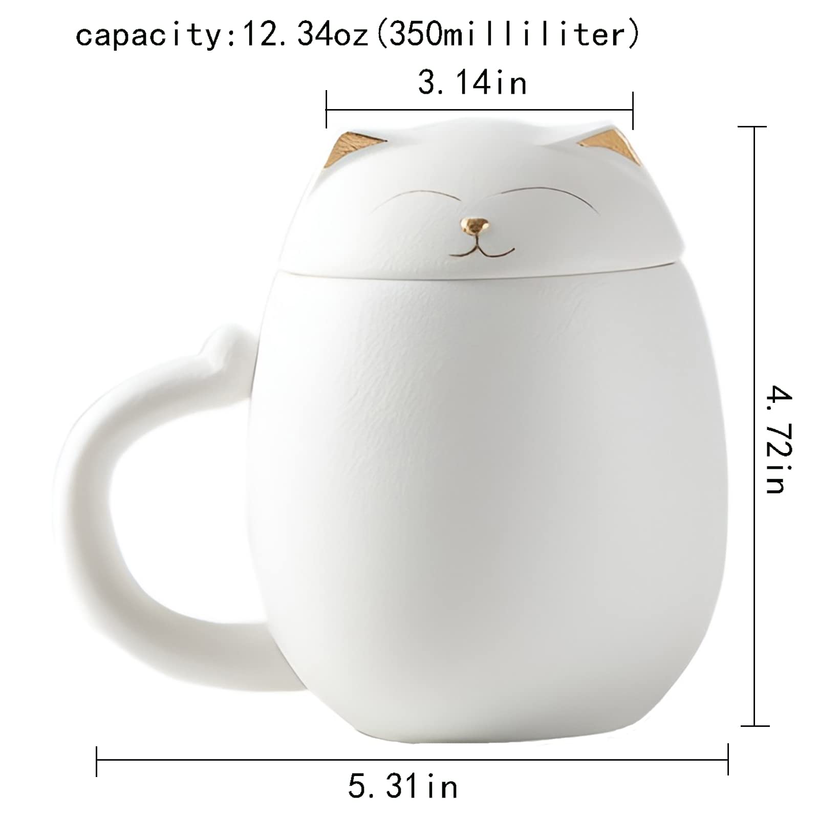 DUANMUL DUANMUL Cute Ceramic Cat Mug with Infuser and Lid for Loose Leaf Tea Coffee Christmas Gift Handmade Porcelain Teacup White - View 6 of 7