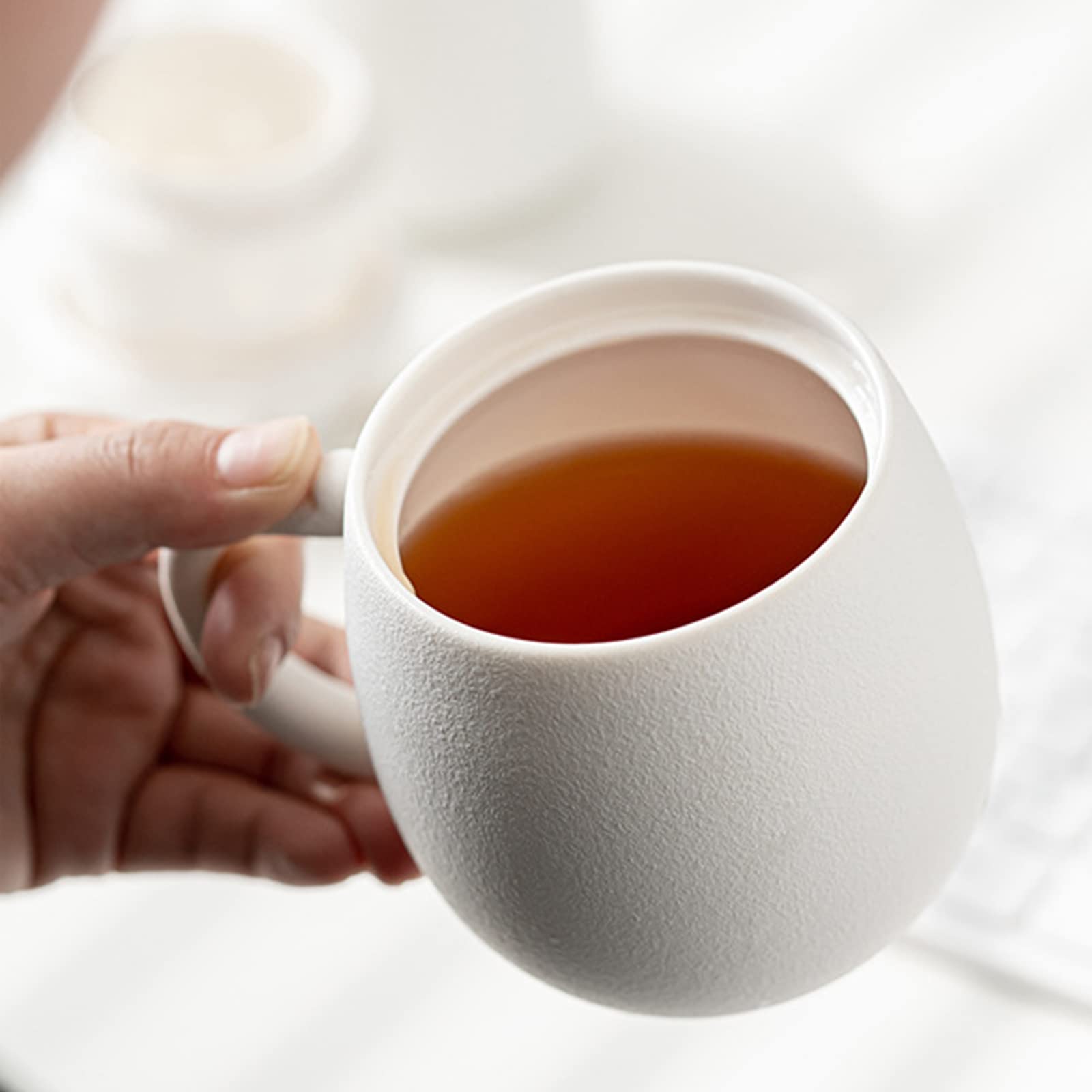 DUANMUL DUANMUL Cute Ceramic Cat Mug with Infuser and Lid for Loose Leaf Tea Coffee Christmas Gift Handmade Porcelain Teacup White - View 7 of 7