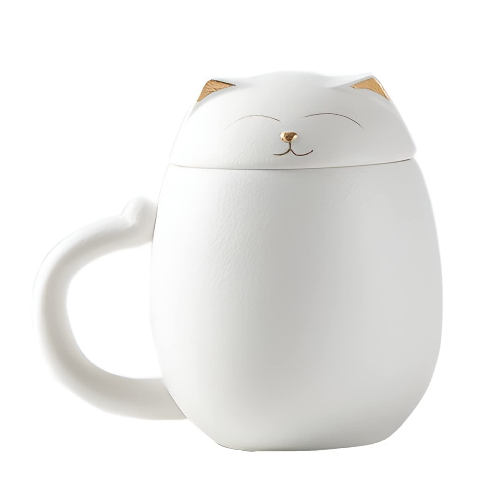 DUANMUL DUANMUL Cute Ceramic Cat Mug with Infuser and Lid for Loose Leaf Tea Coffee Christmas Gift Handmade Porcelain Teacup White