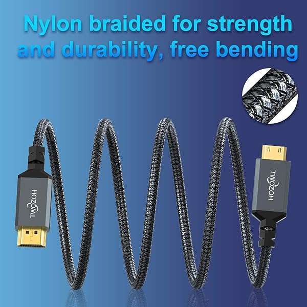 Twozoh Twozoh 25FT Long Mini HDMI to HDMI Cable - High-Speed 4K/60Hz Braided Cord for 3D, 1080p & 720p Support - View 4 of 9
