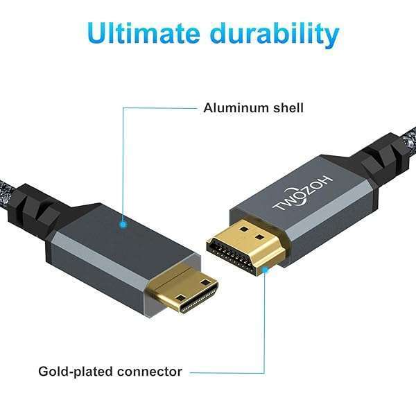 Twozoh Twozoh 25FT Long Mini HDMI to HDMI Cable - High-Speed 4K/60Hz Braided Cord for 3D, 1080p & 720p Support - View 6 of 9