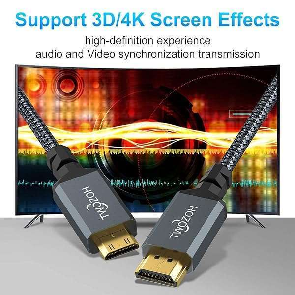 Twozoh Twozoh 25FT Long Mini HDMI to HDMI Cable - High-Speed 4K/60Hz Braided Cord for 3D, 1080p & 720p Support - View 9 of 9