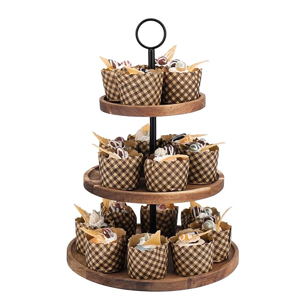 QIELSER 3 Tier Cupcake Stand Wood Serving Tray Tower for Desserts Cookies Candy Buffet Home Tea Party Wedding Farmhouse Kitchen Decor