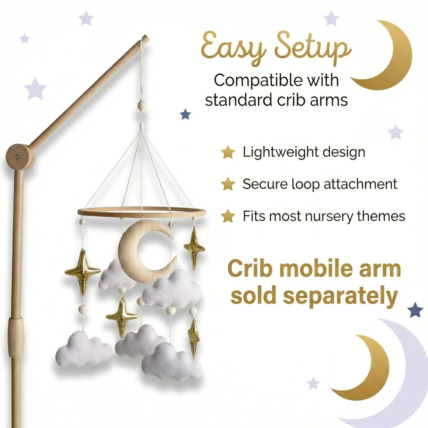 emmnnic Emmnnic Handmade Modern Boho Baby Mobile for Crib Gender Neutral Gold Moon and Stars Nursery Decorations - View 3 of 9
