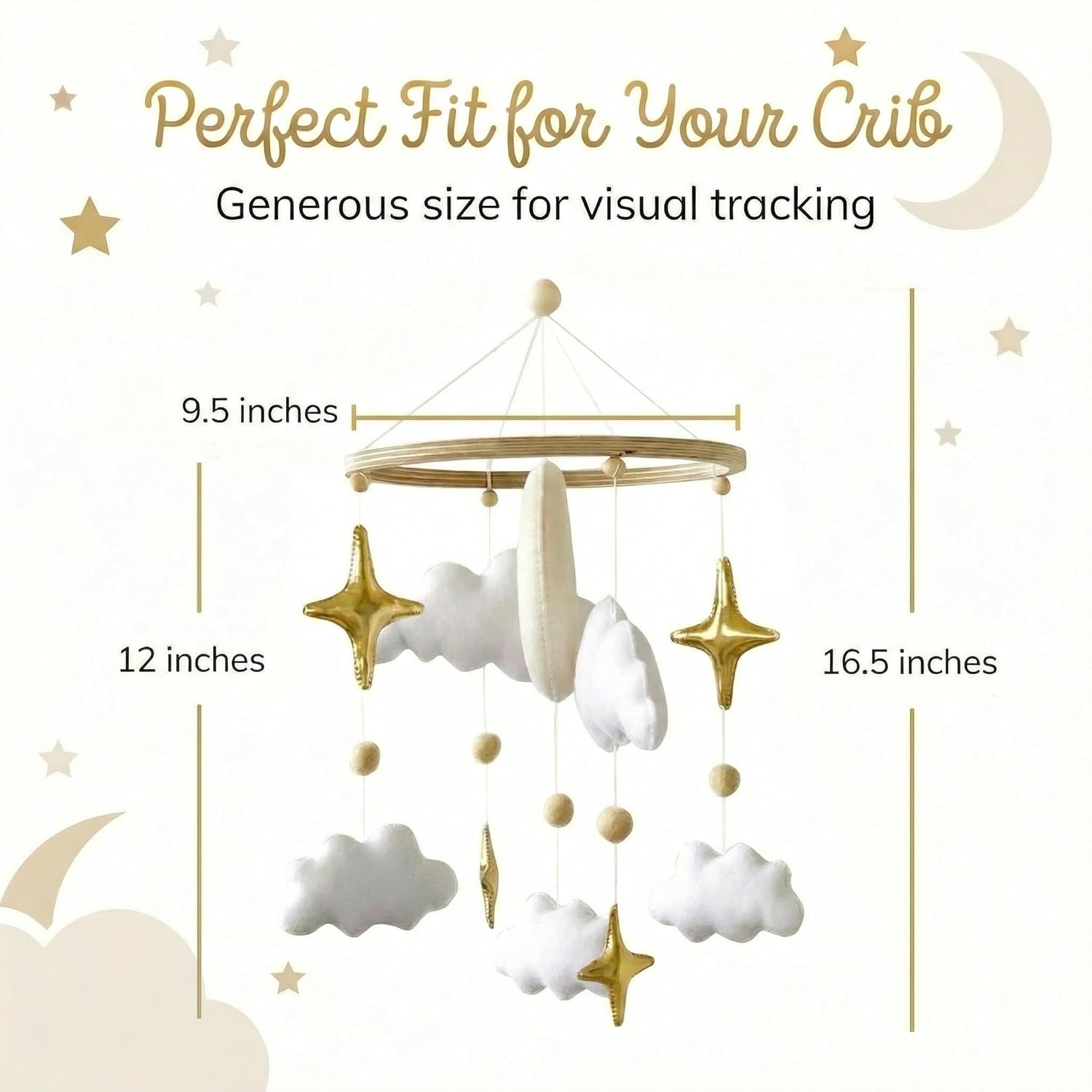 emmnnic Emmnnic Handmade Modern Boho Baby Mobile for Crib Gender Neutral Gold Moon and Stars Nursery Decorations - View 4 of 9